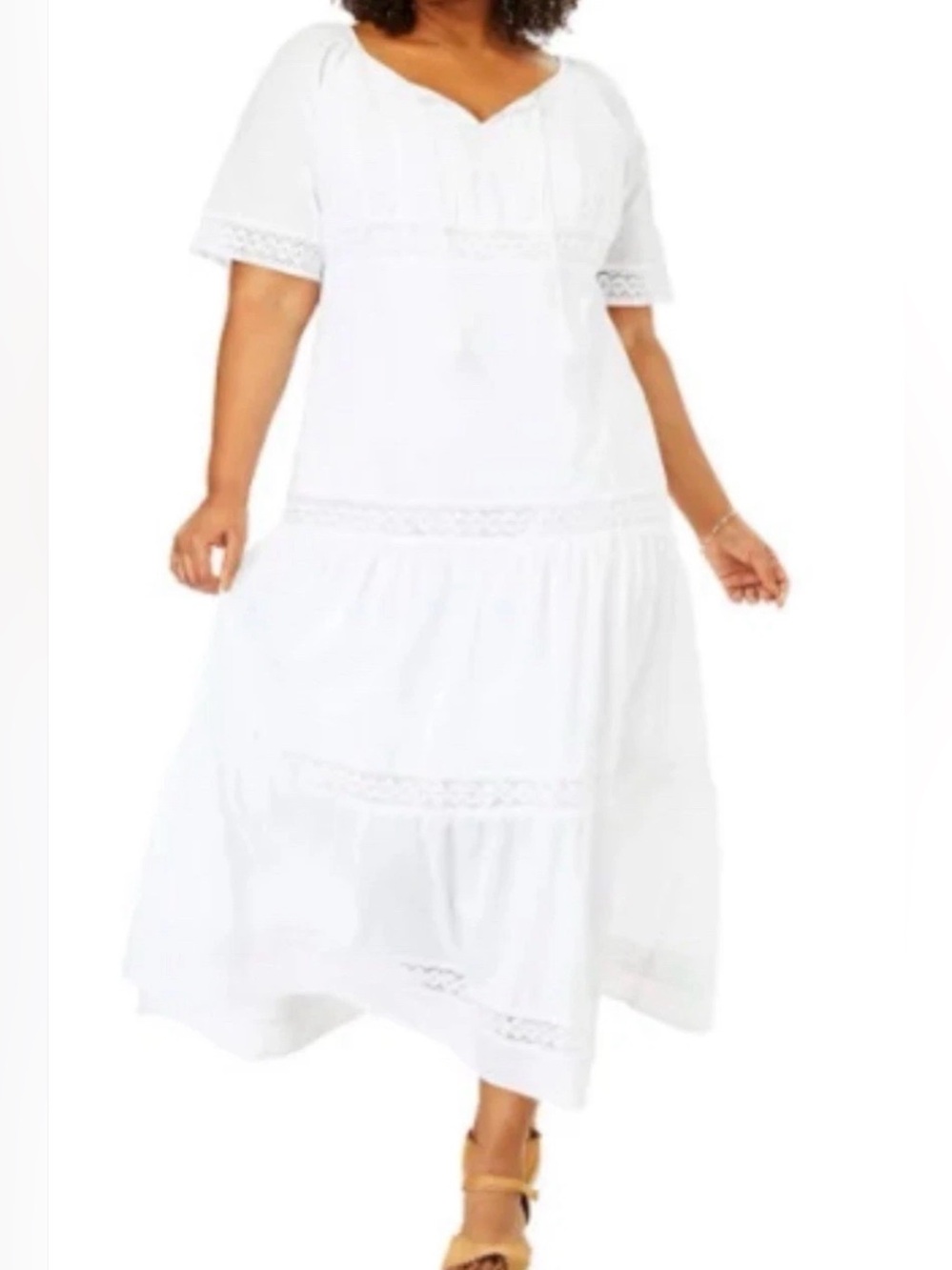 Woman Within Plus Size 30W/ 3X White Maxi Dress Tiered Crochet Lace Country Boho